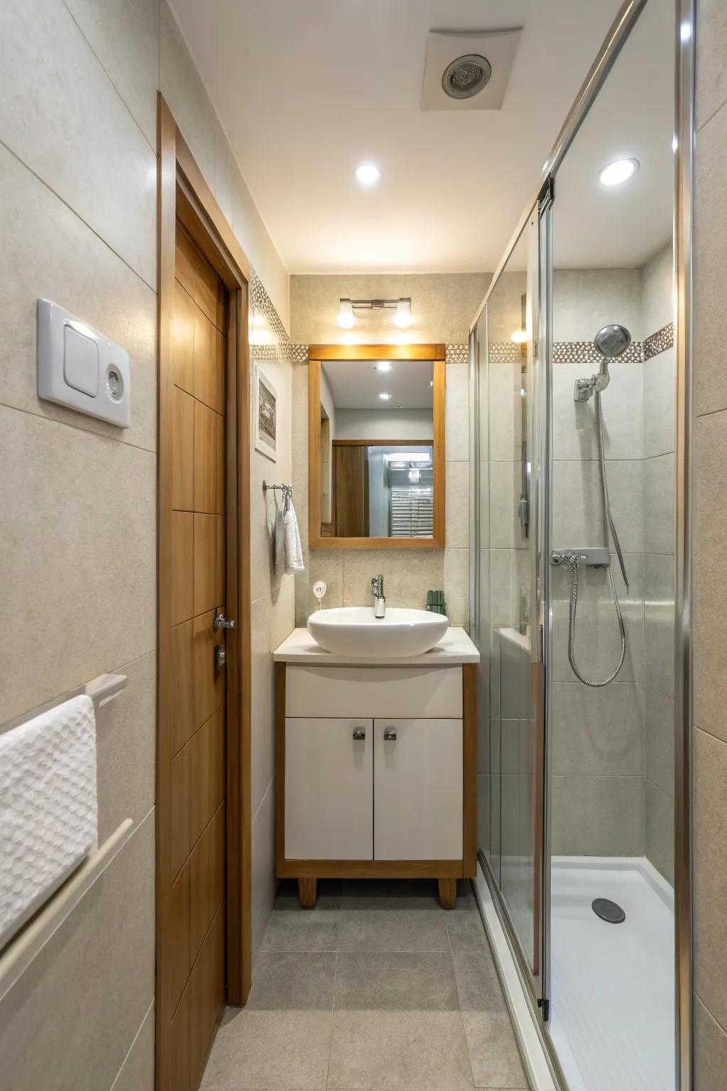 Smart lighting improves the mood and openness of small bathrooms.