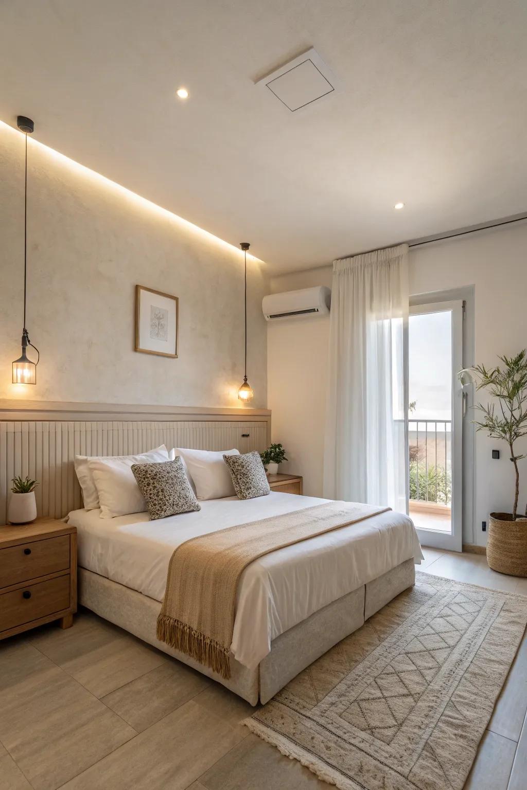 Simple aesthetic crafts a peaceful and uncluttered bedroom retreat.