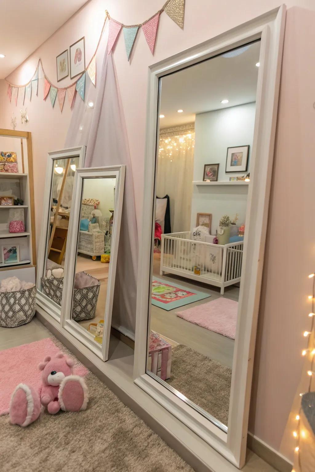 Layered reflectors introduce depth and visual interest to this nursery.