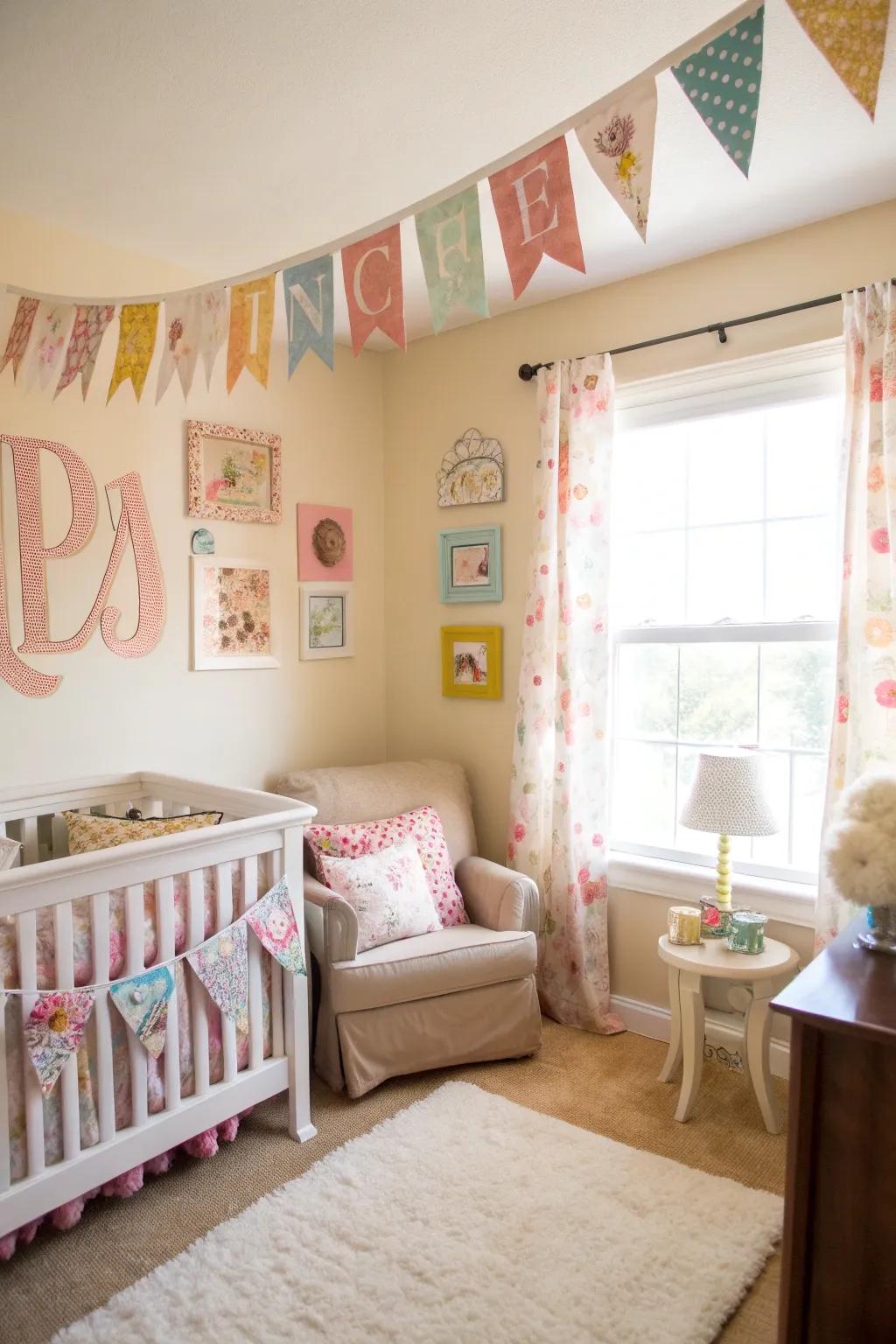 Handmade touches add a personal and heartfelt dimension to the nursery.