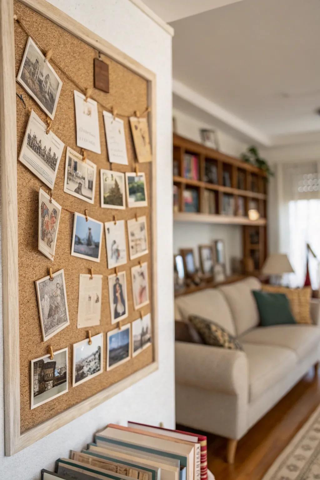 A living space bulletin board featuring past era decor elements.