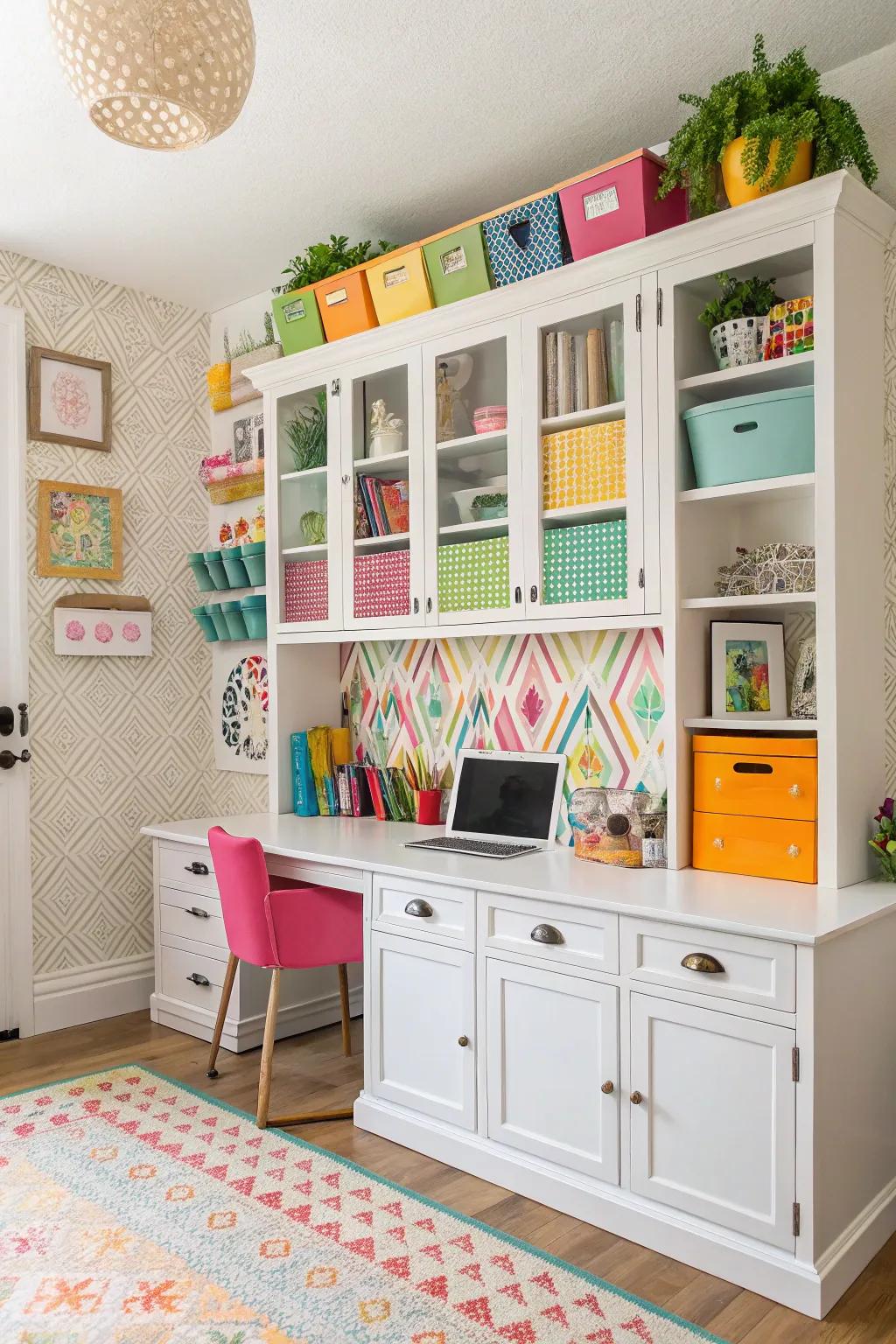 Energize your office using colorful cabinets.