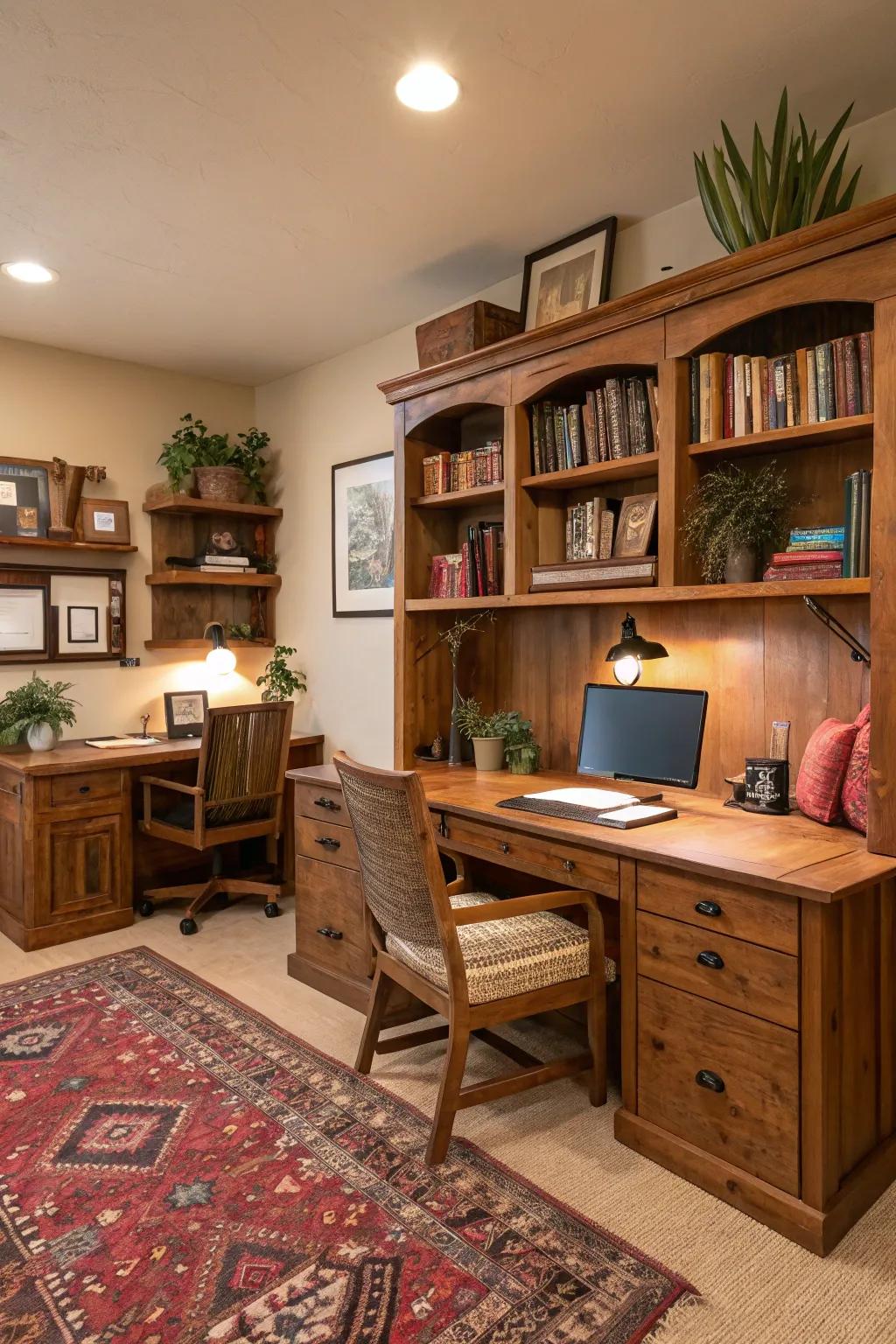 Inject warmth with rustic charm in your workspace.