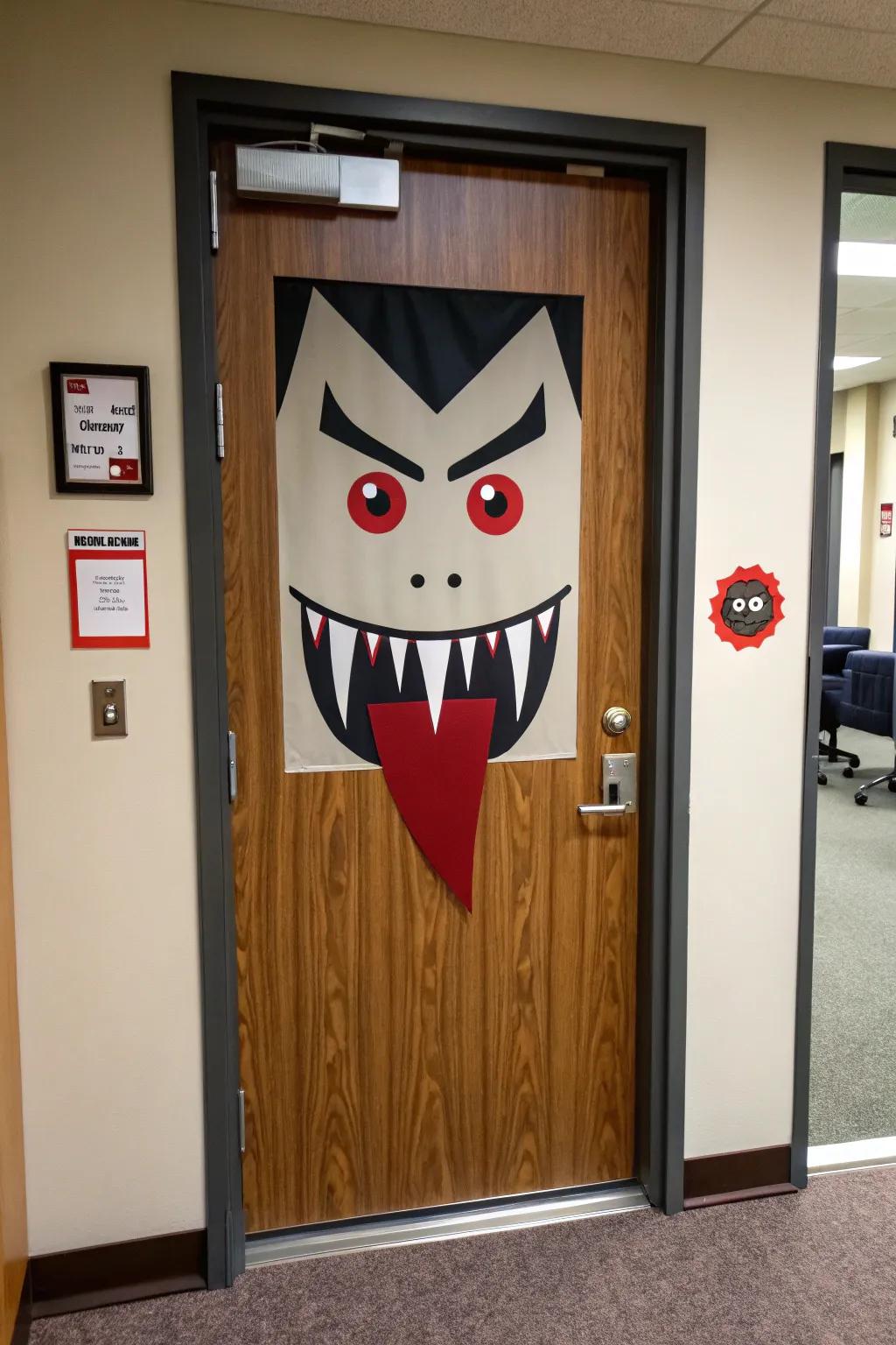 A vampire entryway poised to sink its teeth into the Halloween essence.