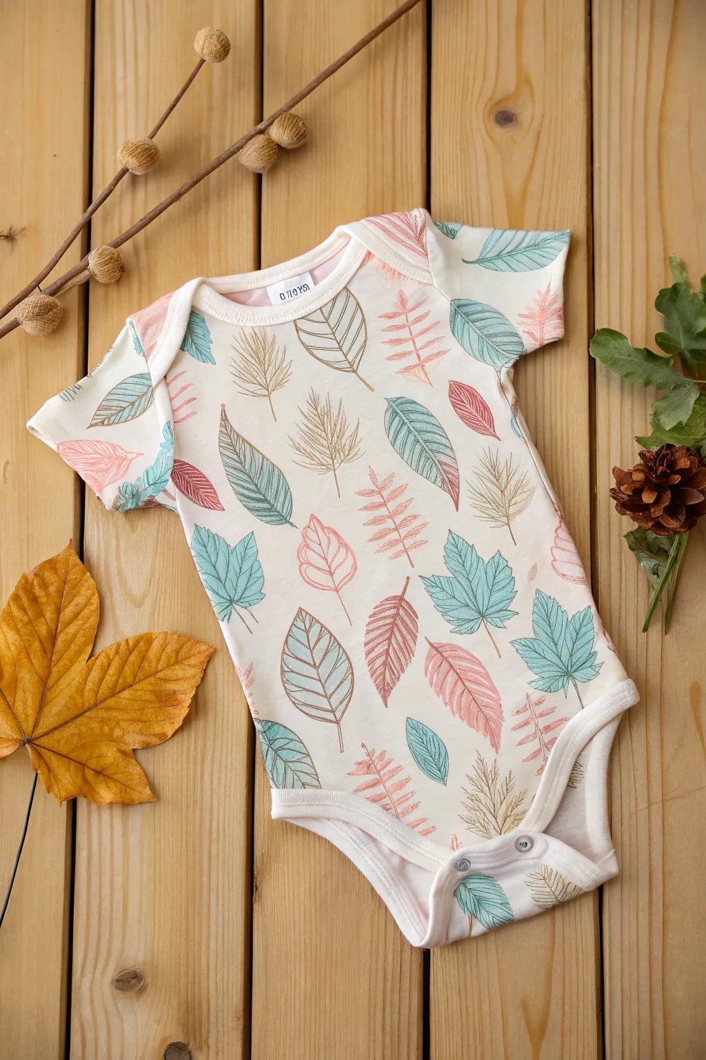 A nature-inspired onesie with exquisite leaf patterns.