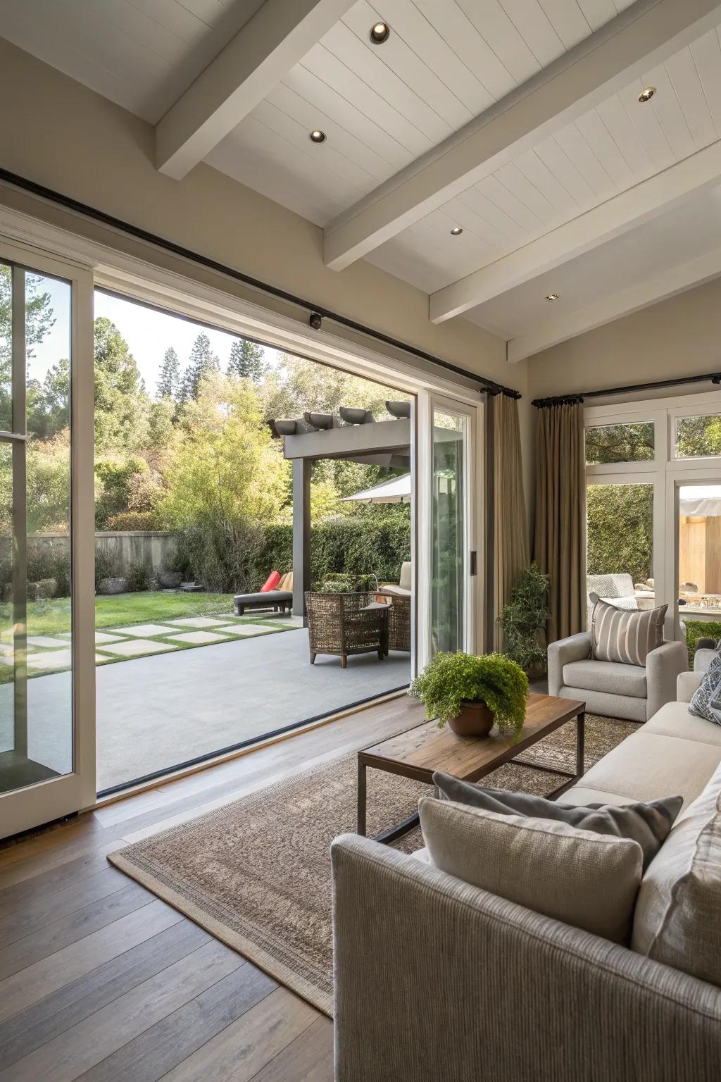 Seamless indoor-outdoor transition enhances spaciousness.