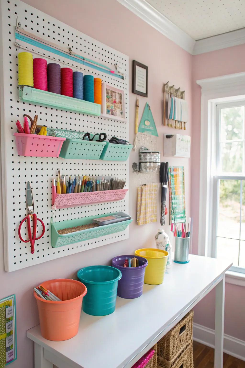 Pegboards are a great way to store things flexibly.