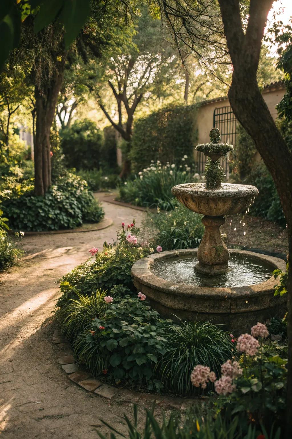 A water accent contributing tranquility and sophistication to the garden.