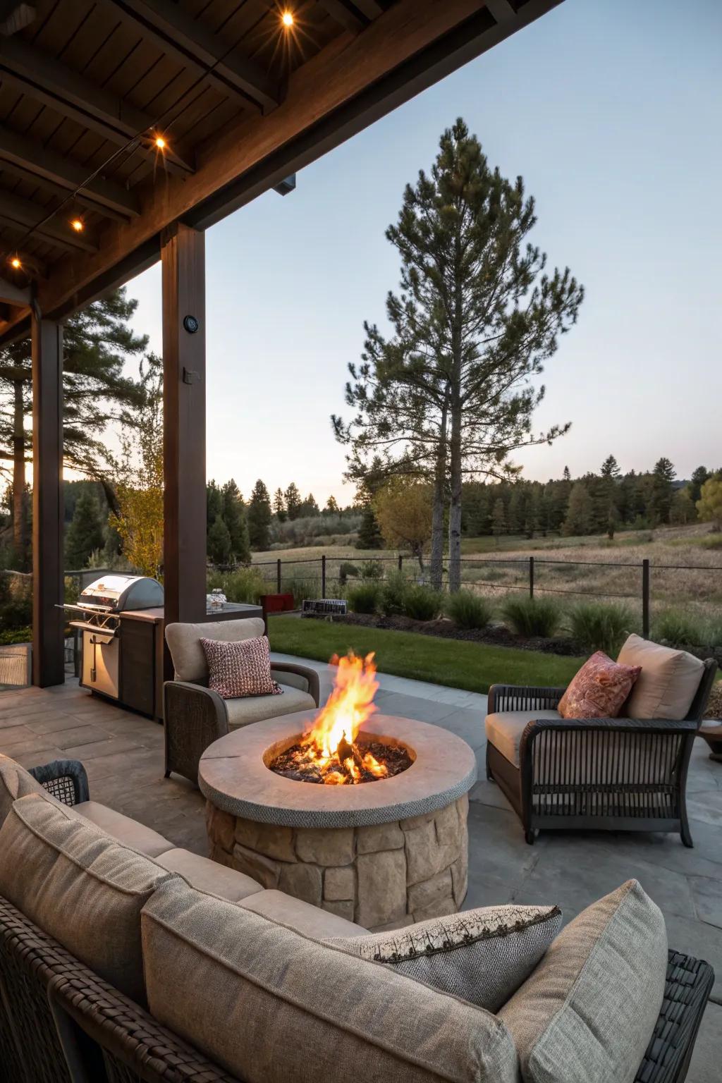 A fire pit grill combo for warmth and entertaining under the stars.