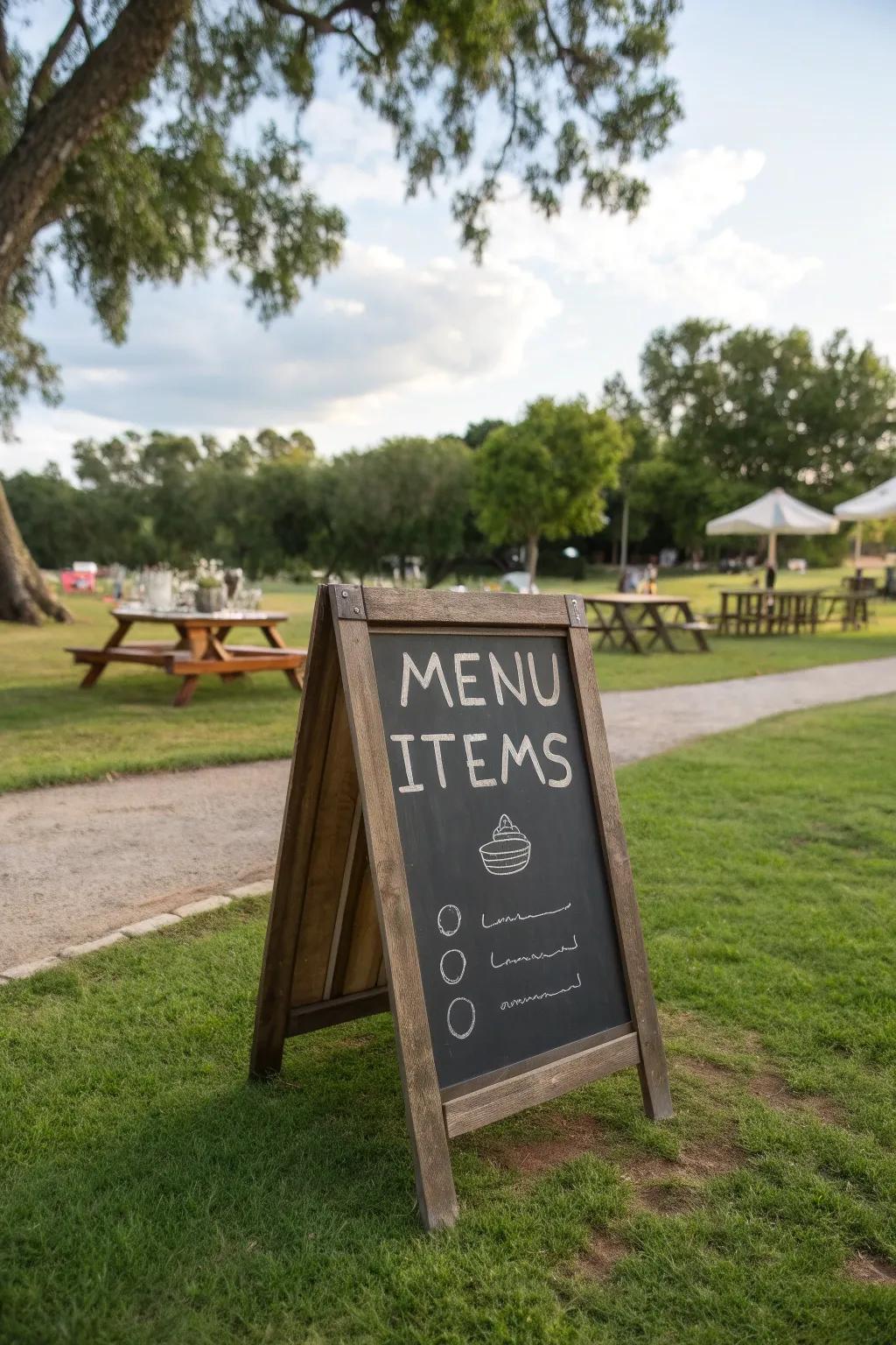 Classic sign boards add a homespun touch and keep guests informed.