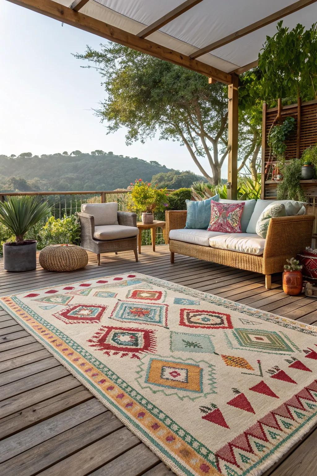 Outdoor carpets help define spaces and add character to your patio.