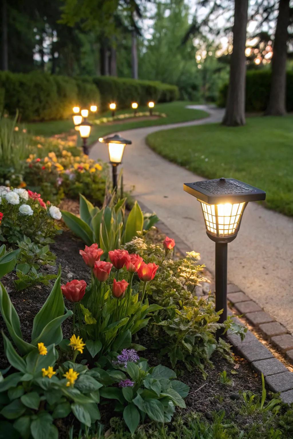 Elegant solar contour lights enhance the allure of your cherished flower beds.