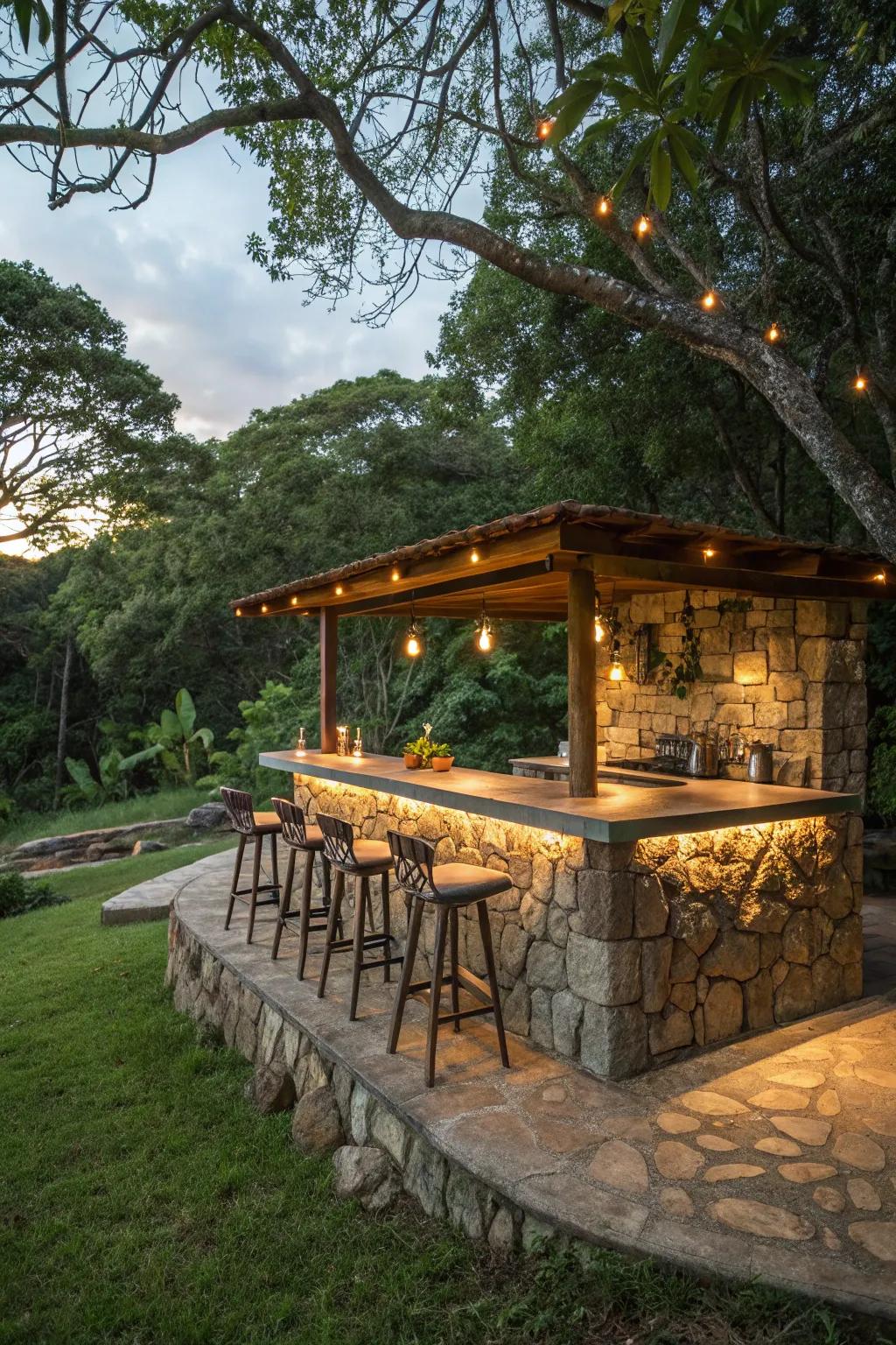 An eco-friendly stone bar featuring sustainable features.