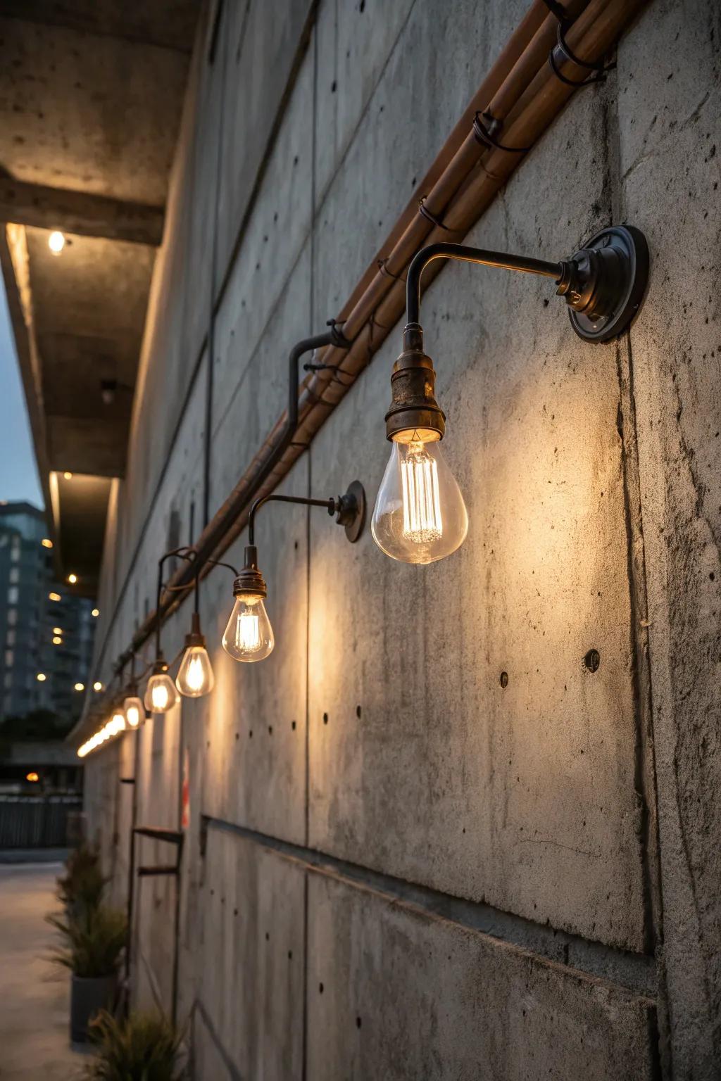 Visible bulbs offer an industrial style to outdoor lighting.