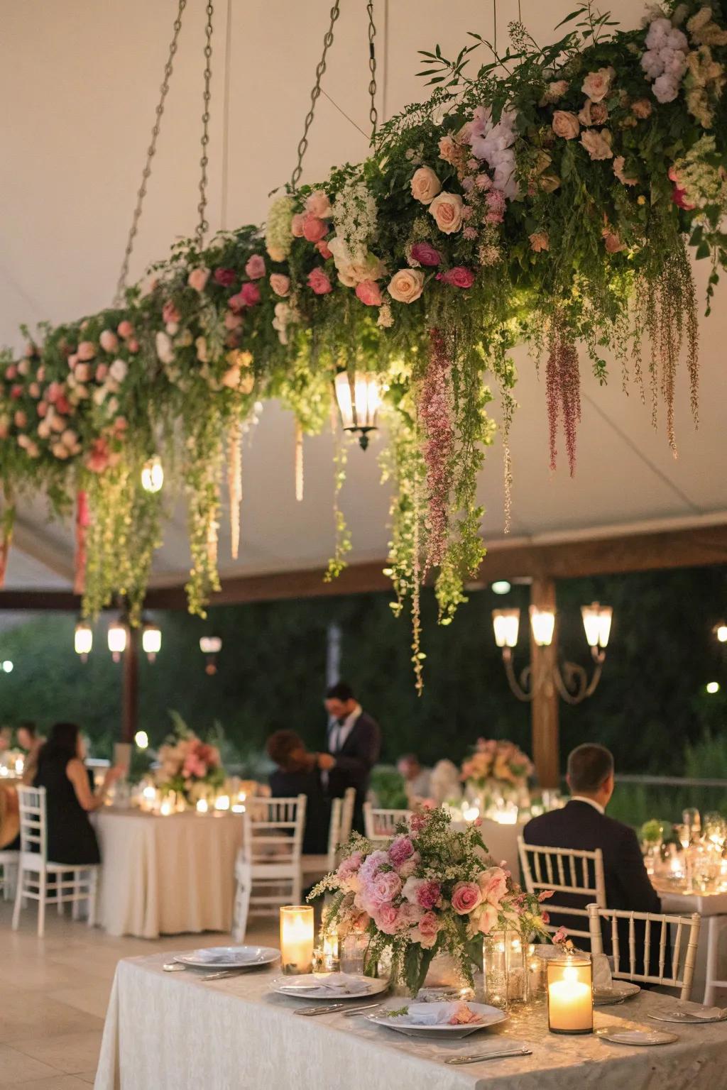 Amaze your attendees using suspended floral accents.