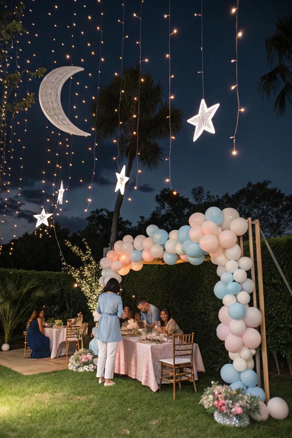 A starry night theme affords a magical evening setting.