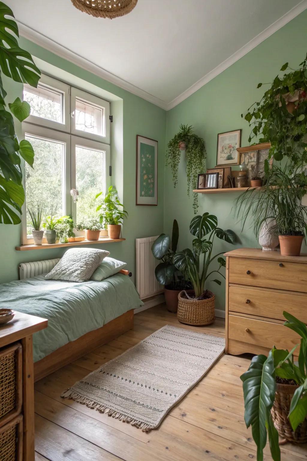 Soft greens evoke nature, offering tranquility and freshness in your bedroom.