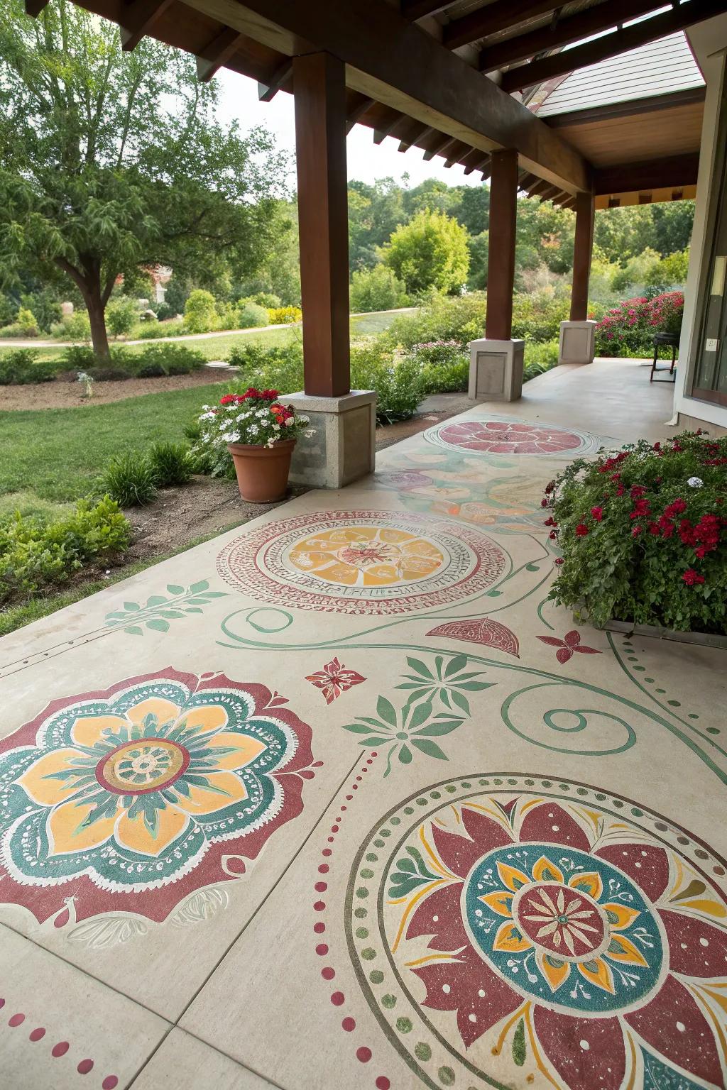 Cultural patterns on a patio contribute a distinctive and personal element.