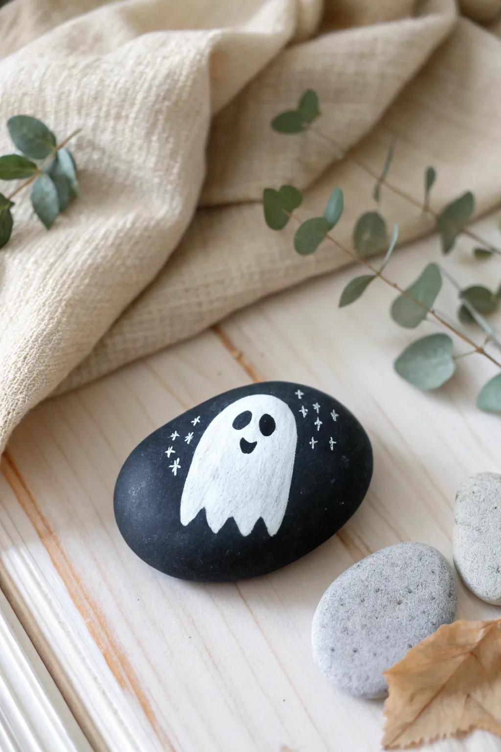 Bring a touch of spooky elegance to your space with this minimalist Halloween rock art.