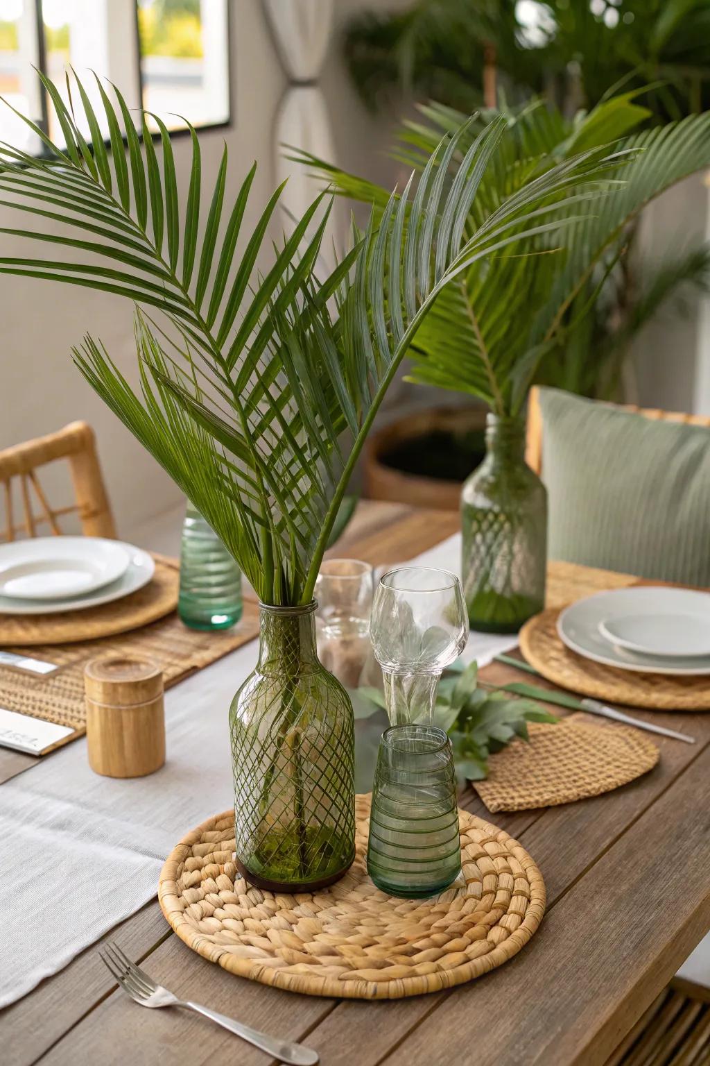 Eco-friendly materials match with fronds for a chic aesthetic.