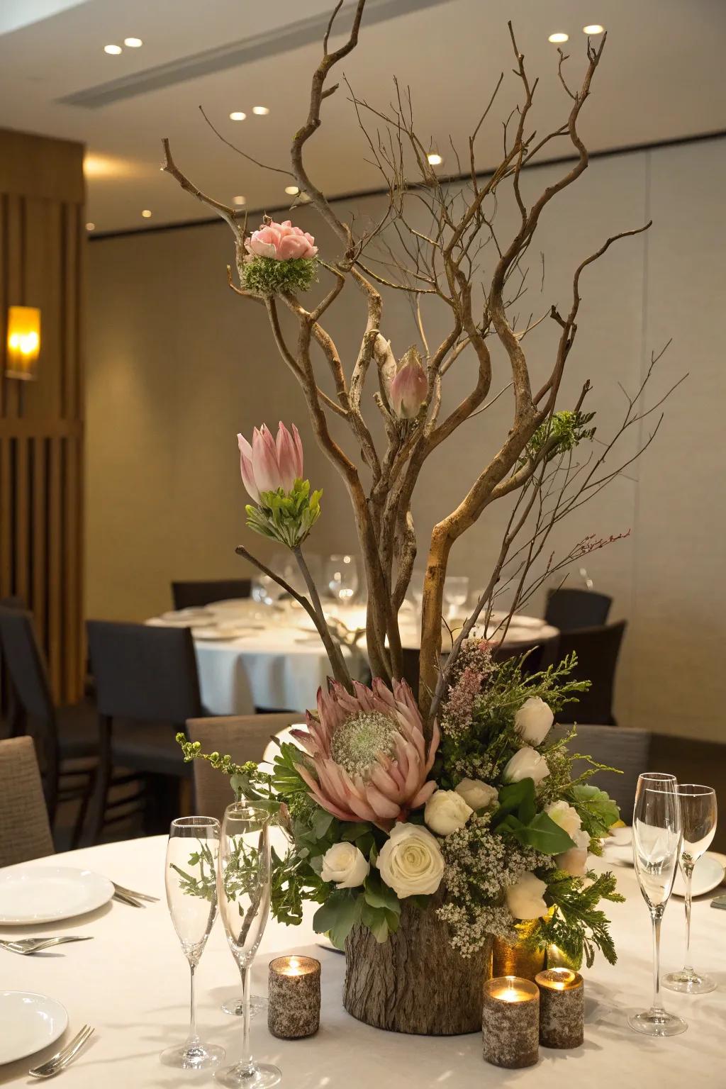 An artistic centerpiece incorporating sculptural components.