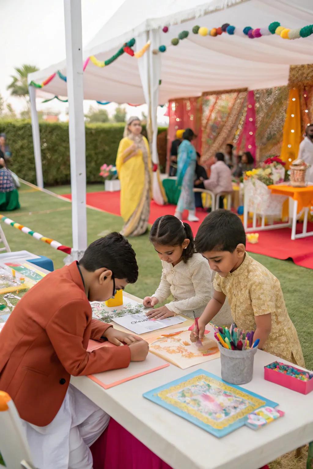 An interactive arts and crafts zone keeping the small ones occupied.