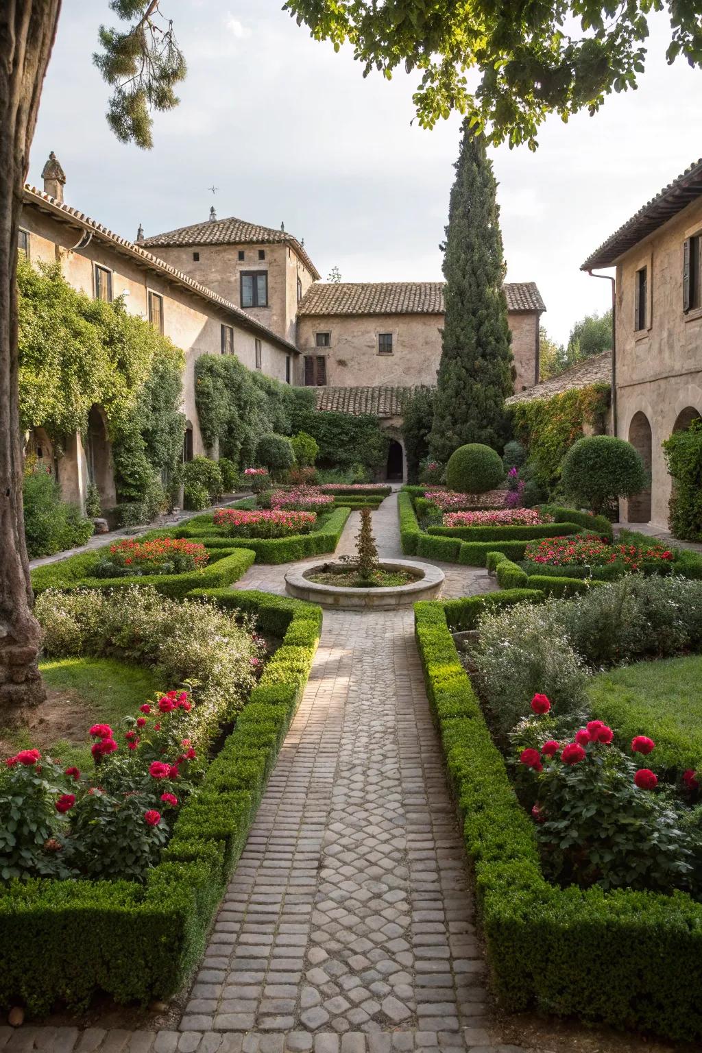 Symmetrical design fashions a harmonious garden arrangement.