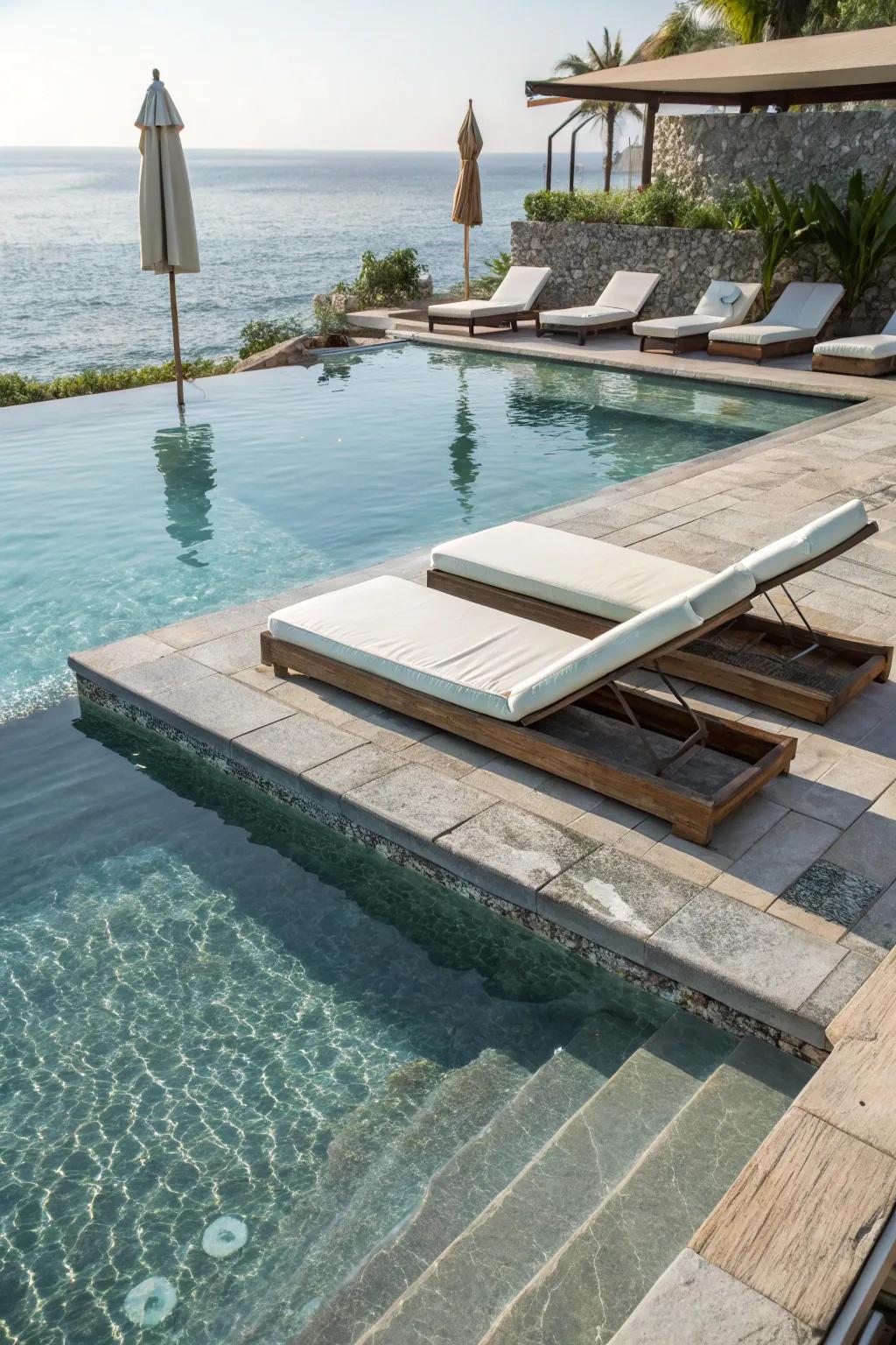 Unwind on in-pool loungers for the definitive sunbathing experience.