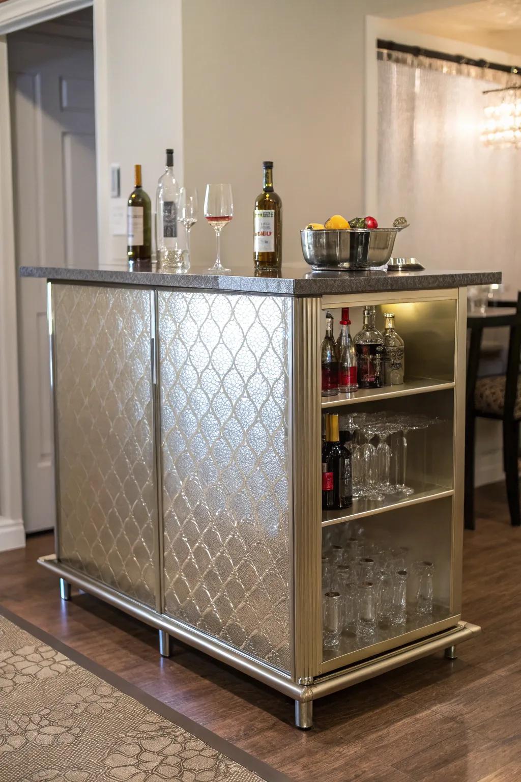 Give your mini bar a sophisticated upgrade with shiny wallpaper.