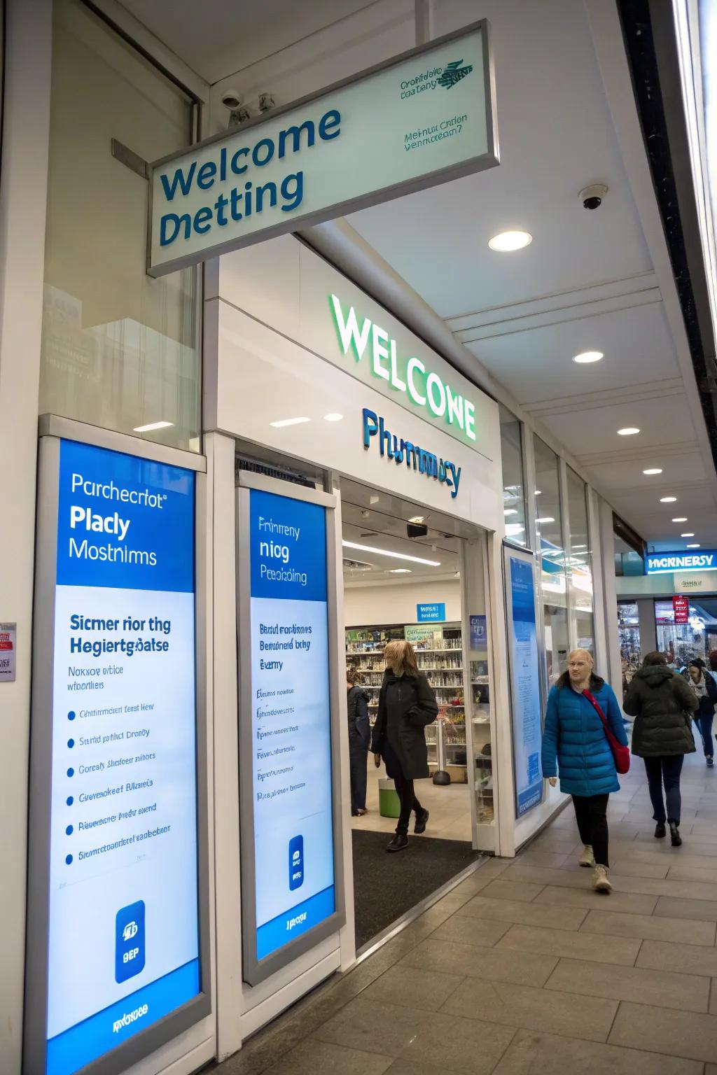 Digital screens welcoming dispensary customers