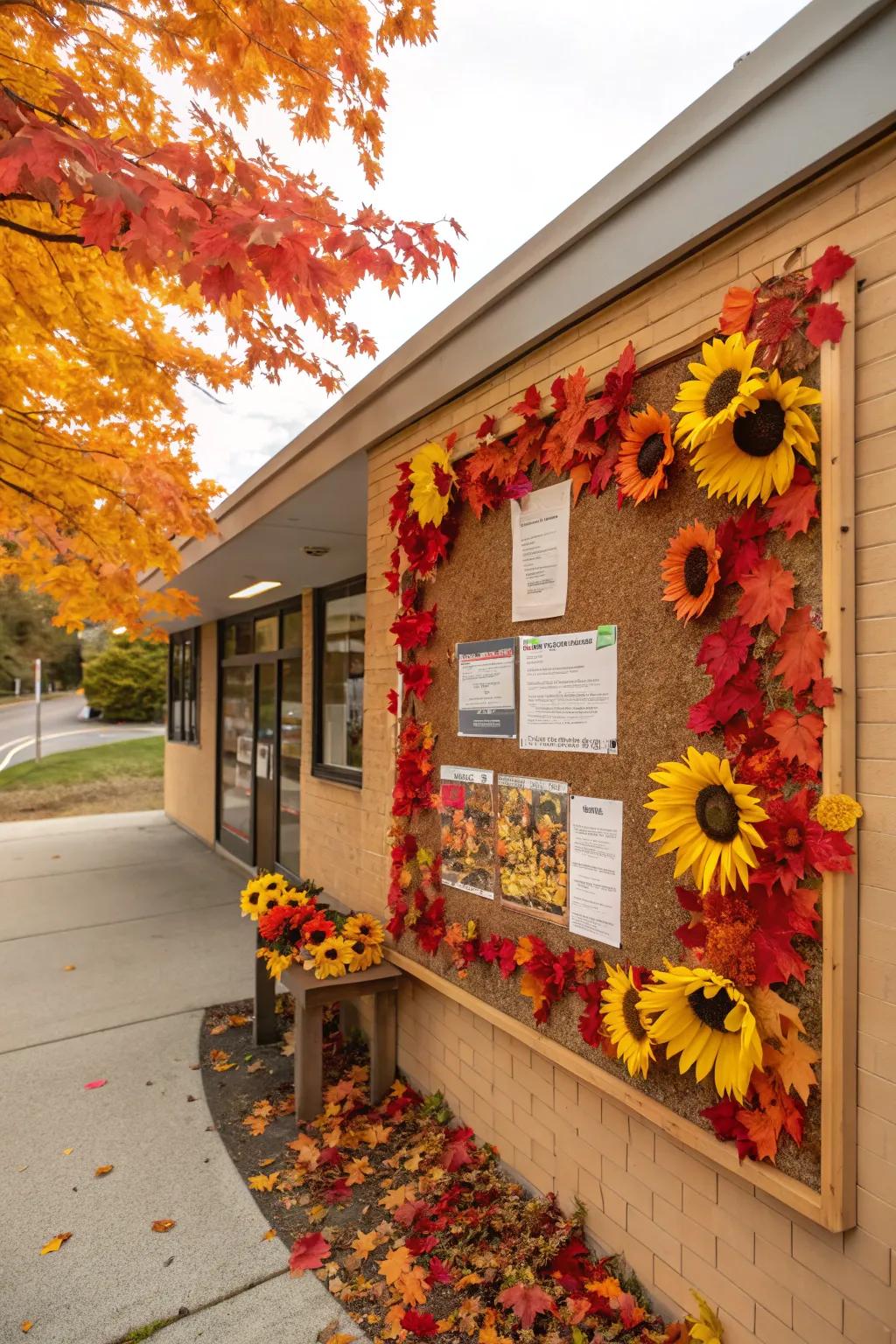 A sunflower-themed bulletin board bringing brightness to fall decor.