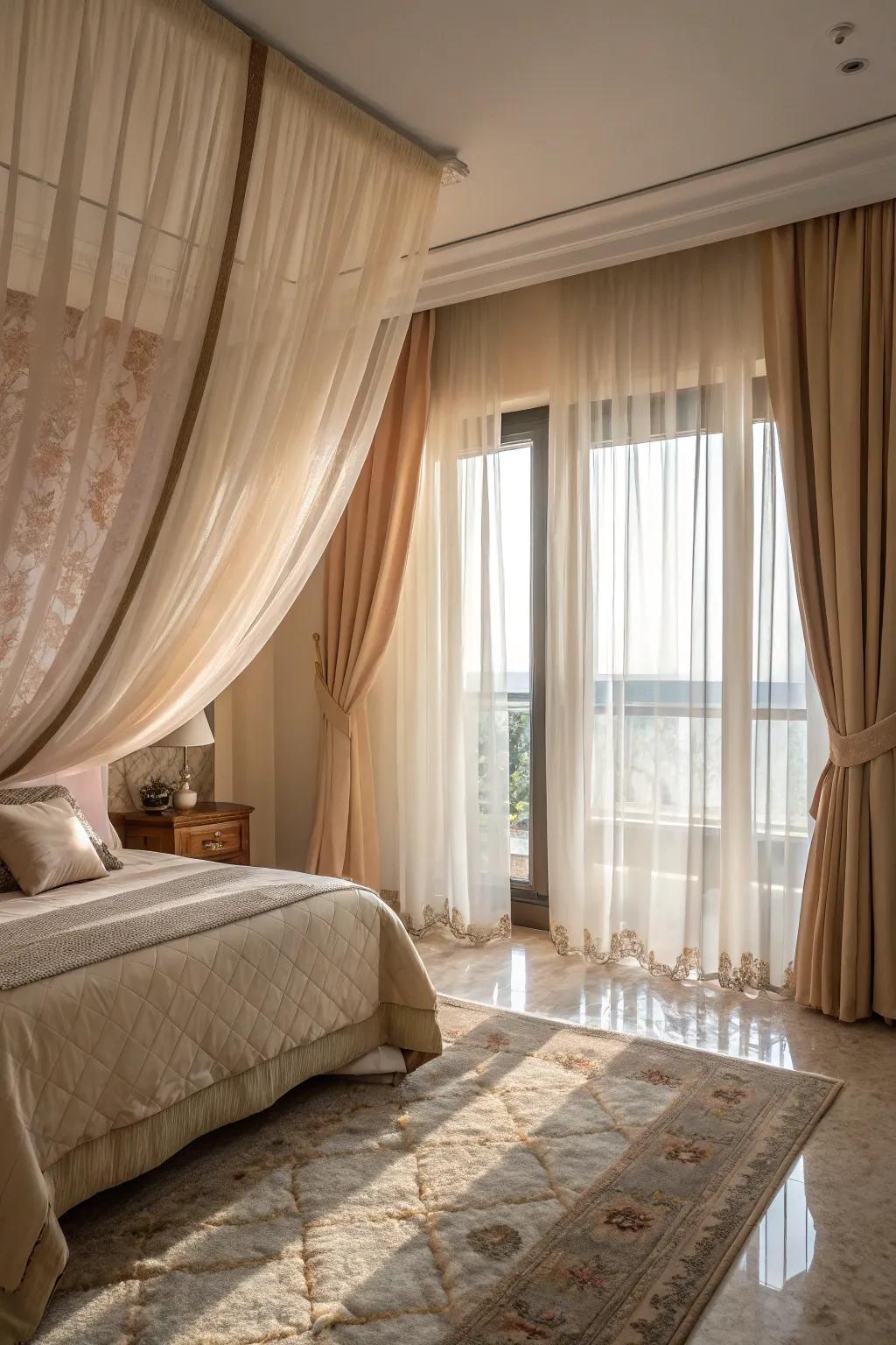 Delicate drapes provide privacy and elegance.