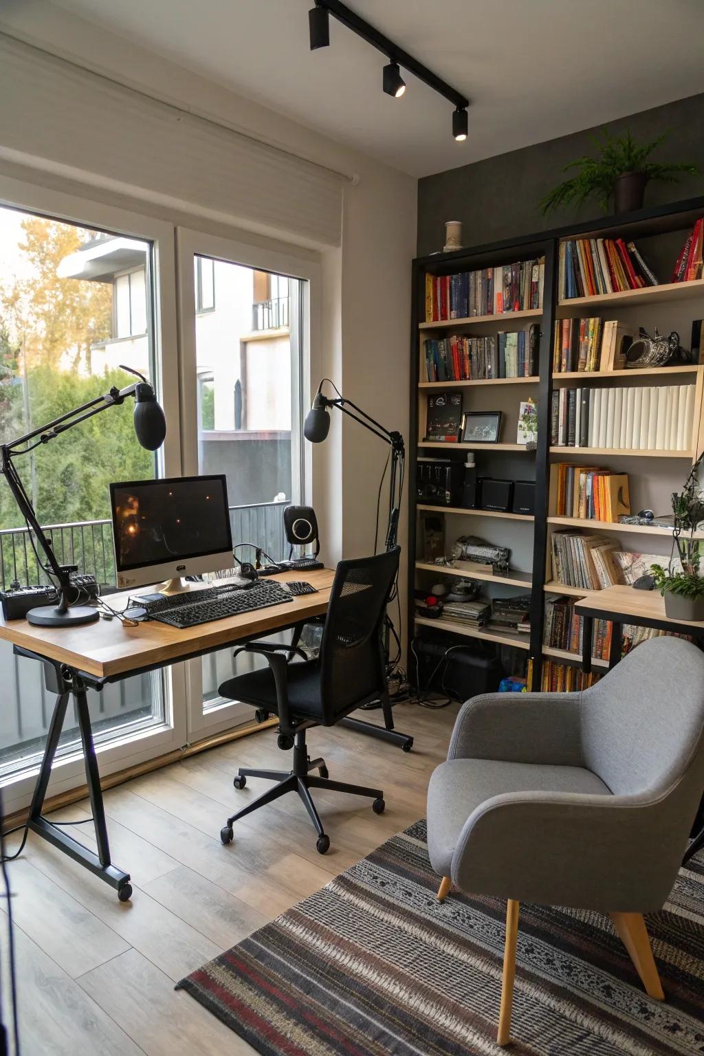 A multi-use podcast and work area.