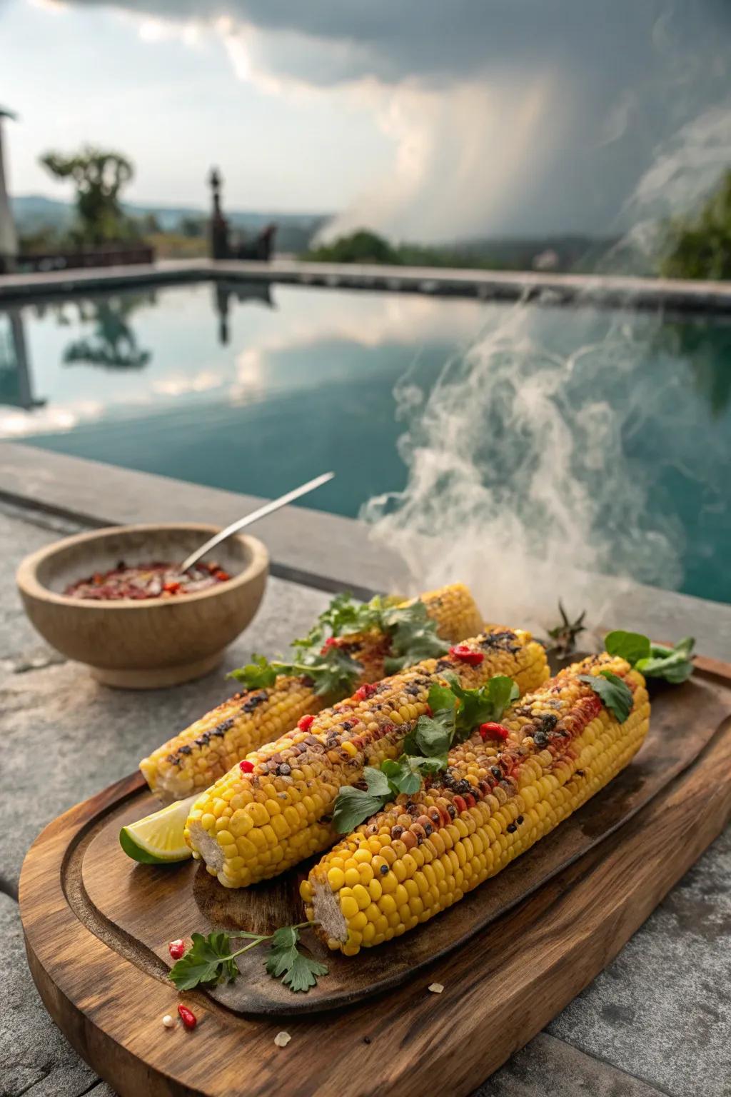 Delight in sweet and zesty grilled corn on the cob.