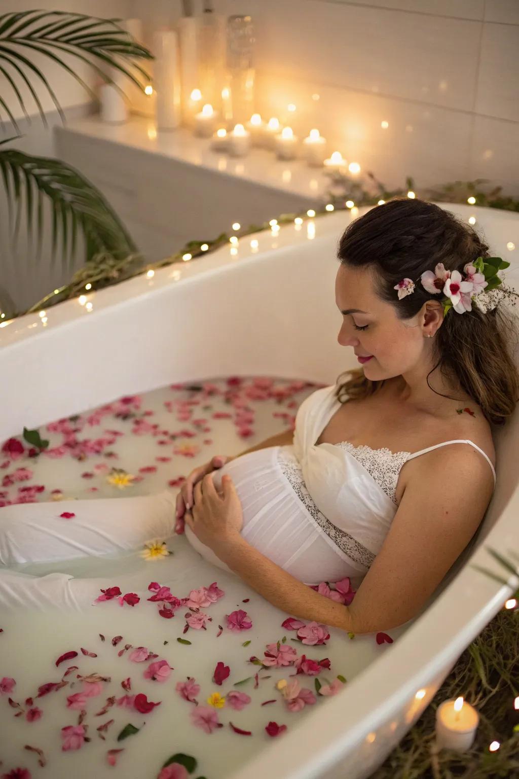A soothing bath offers a divine and artistic photoshoot setting.