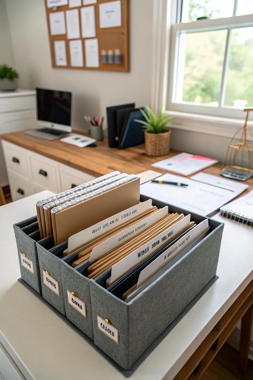 Expandable file folders provide small and structured paper storage.