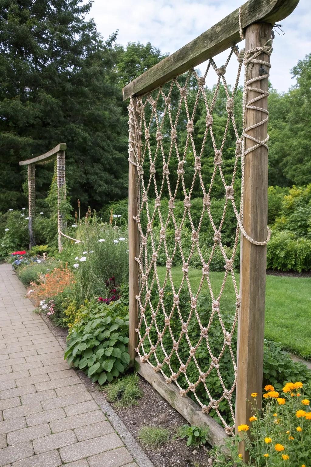 Introduce charm and adaptability using a creative rope trellis.