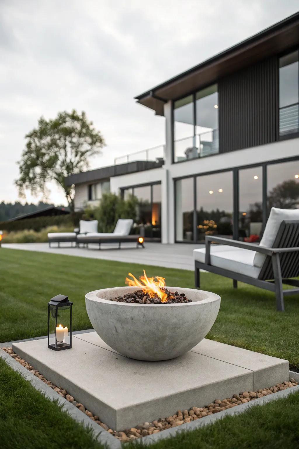 Add a modern industrial touch with a concrete propane fire bowl.