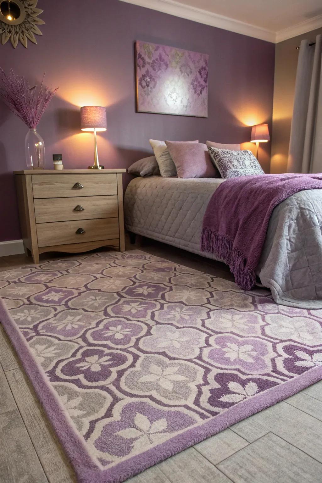 A patterned floor covering can connect your color scheme, adding warmth and style. #RugLove #InteriorInspiration
