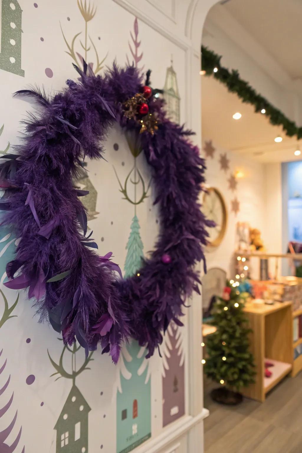 Mauve feathers injecting a whimsical fantasy accent.