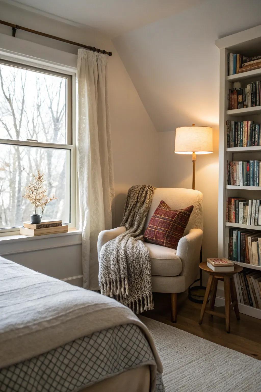 A snug reading recess presenting a flawless location to de-stress.