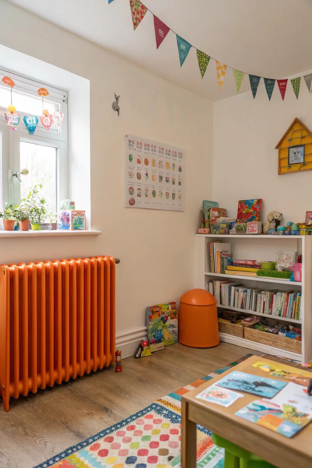 Tangerine radiators show energetic zest.