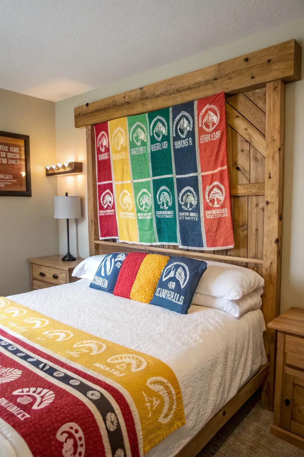 Design an unparalleled bed feature using <strong><em>rally towels</em></strong>.” loading=”lazy” class=”pimg”>
	</picture><figcaption>Design an unparalleled bed feature using <strong><em>rally towels</em></strong>.</figcaption></figure>
<p>Construct a bed feature by stretching towels over a wooden structure, introducing a personal and spirited touch to your sleeping quarters.</p>
<h3>Possibly handy products:</h3>
<ul class=