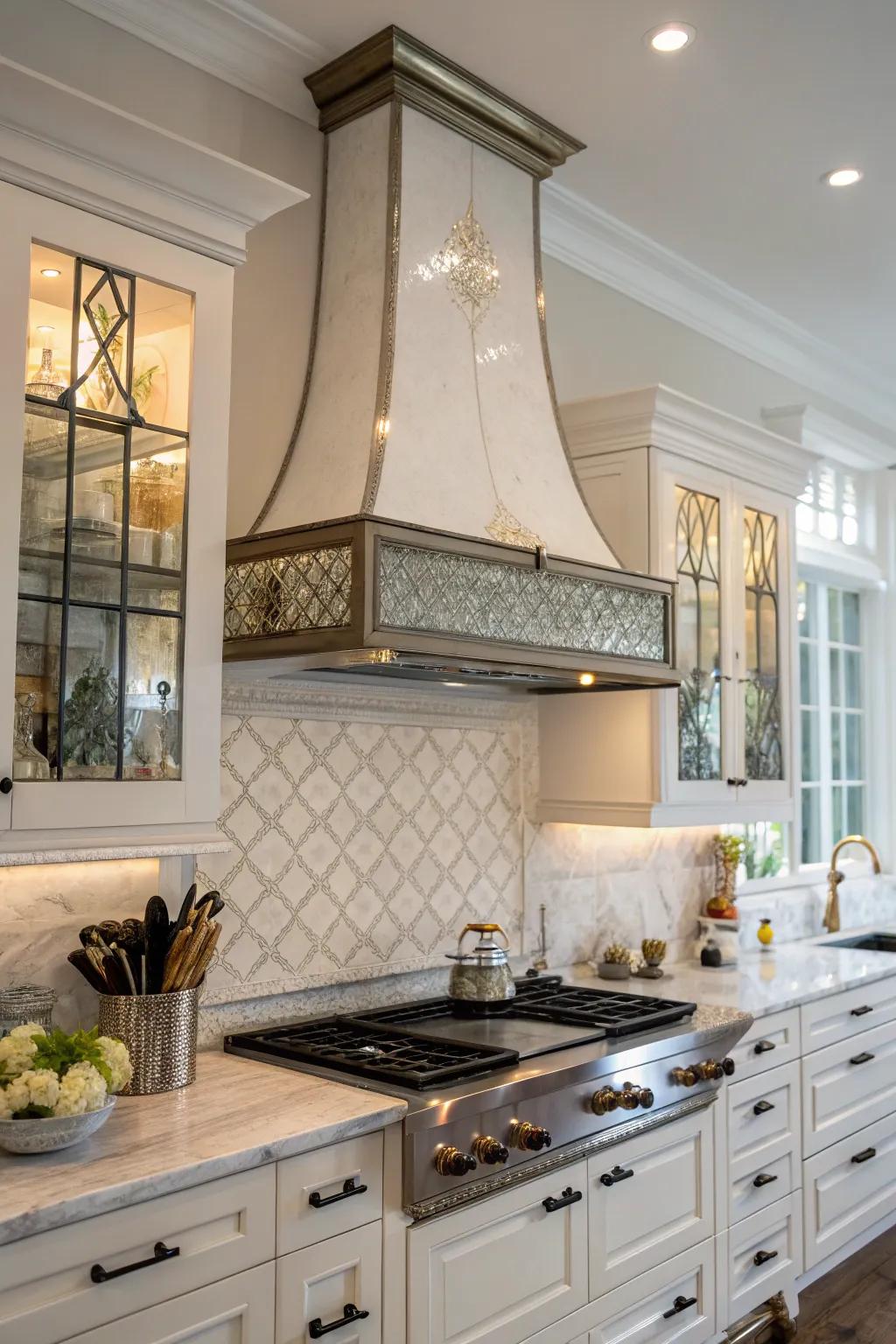 Sleek glass details add modern elegance to your range hood.