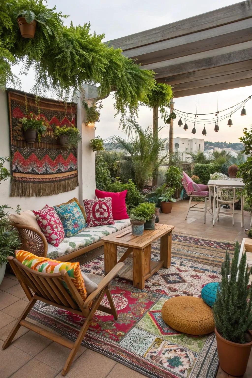 Bohemian decor brings vibrant energy to your patio.