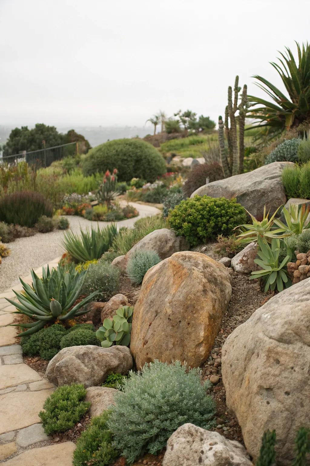 Stones and succulents constitute a beautiful, undemanding union.
