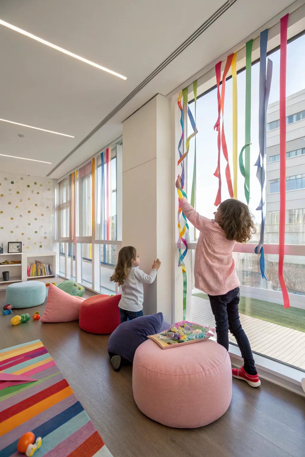 Interactive fabric strip wall for infinite fun.