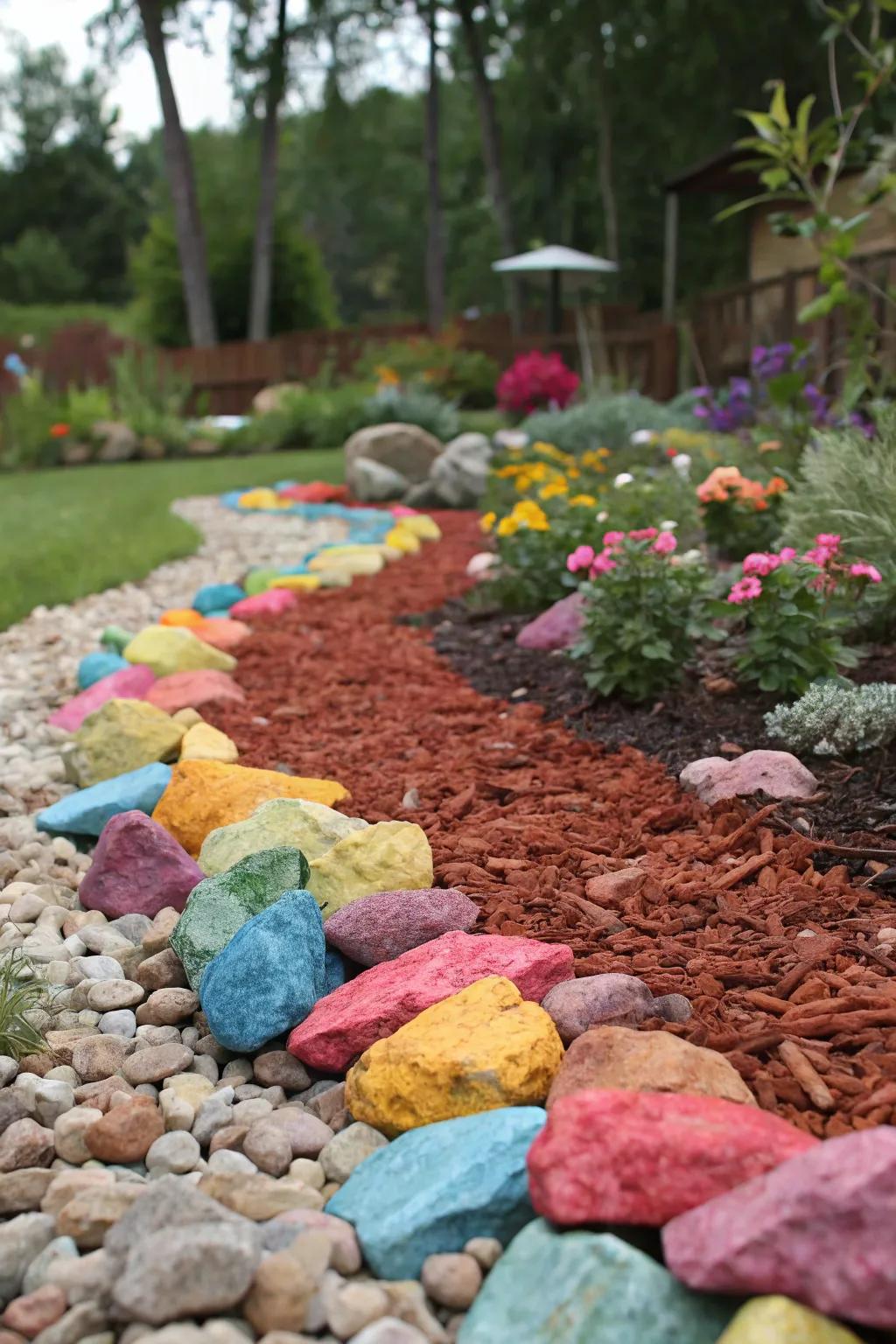 Vivid rocks instill vibrancy and personality into the garden.