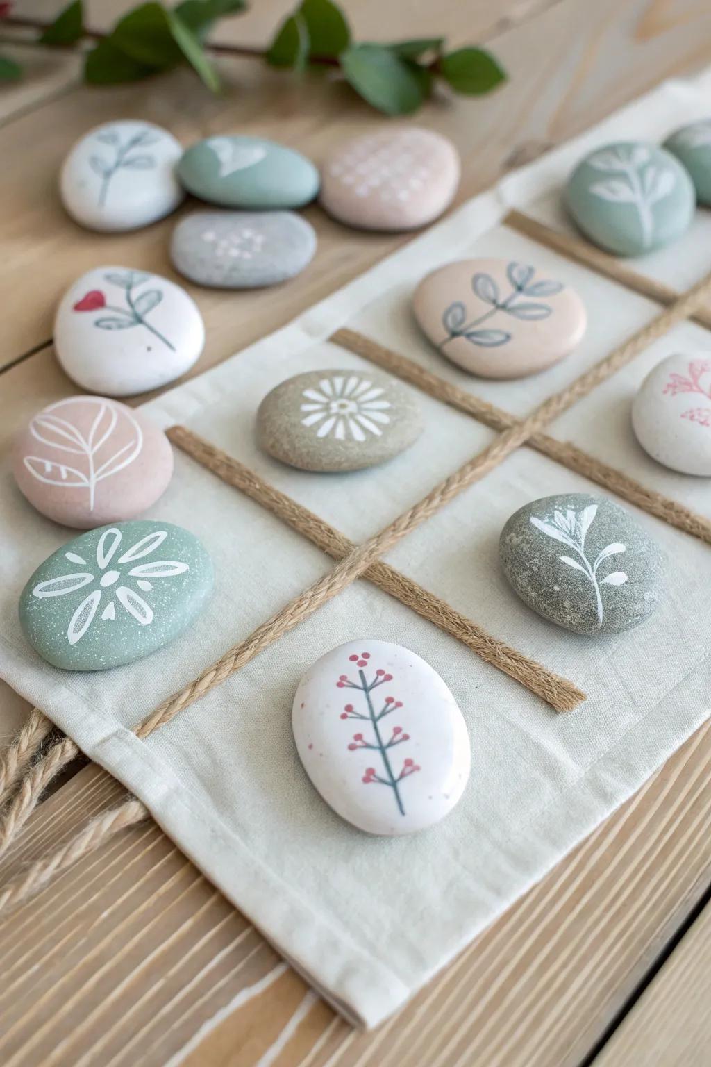 Playful elegance: Craft your own tic tac toe game with beautifully painted rocks!