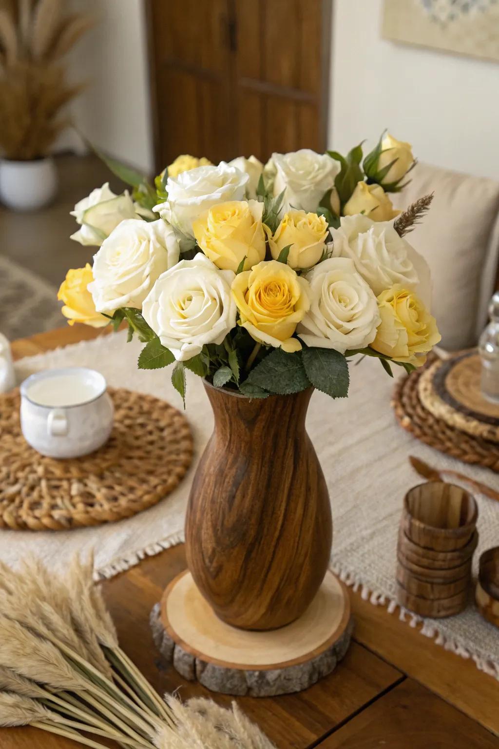 Natural Warmth with Grain Vase and Roses
